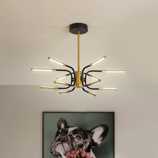 Black-Gold U-Shape Chandelier Minimalist 12-Head Metallic Hanging Ceiling Lamp in Warm/White Light Black-Gold Clearhalo 'Ceiling Lights' 'Chandeliers' 'Modern Chandeliers' 'Modern' Lighting' 1724580