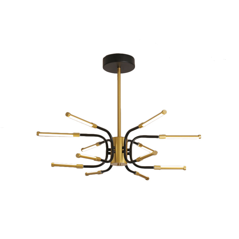 Black-Gold U-Shape Chandelier Minimalist 12-Head Metallic Hanging Ceiling Lamp in Warm/White Light Clearhalo 'Ceiling Lights' 'Chandeliers' 'Modern Chandeliers' 'Modern' Lighting' 1724581