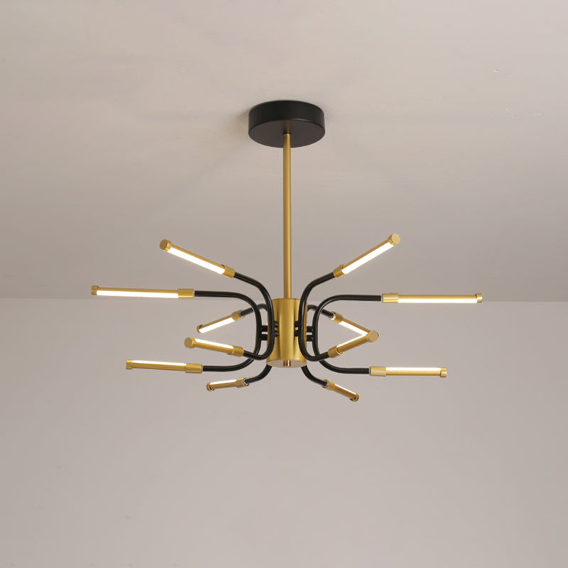 Black-Gold U-Shape Chandelier Minimalist 12-Head Metallic Hanging Ceiling Lamp in Warm/White Light Clearhalo 'Ceiling Lights' 'Chandeliers' 'Modern Chandeliers' 'Modern' Lighting' 1724582