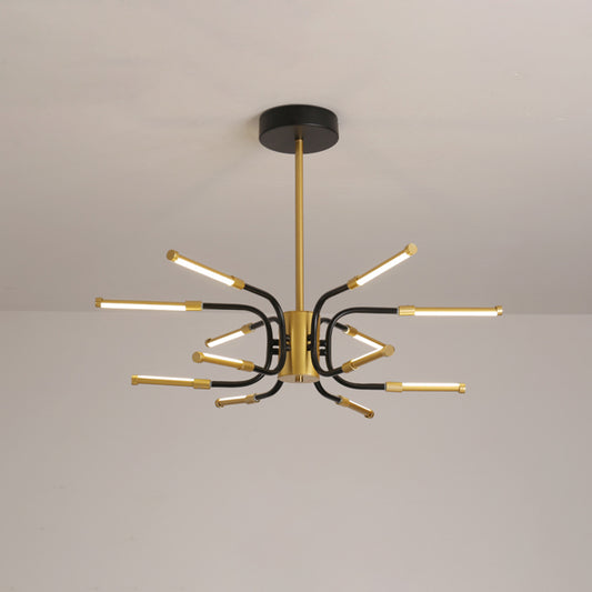 Black-Gold U-Shape Chandelier Minimalist 12-Head Metallic Hanging Ceiling Lamp in Warm/White Light Clearhalo 'Ceiling Lights' 'Chandeliers' 'Modern Chandeliers' 'Modern' Lighting' 1724582