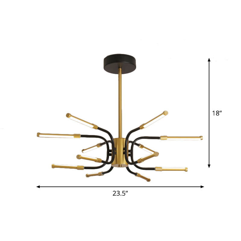 Black-Gold U-Shape Chandelier Minimalist 12-Head Metallic Hanging Ceiling Lamp in Warm/White Light Clearhalo 'Ceiling Lights' 'Chandeliers' 'Modern Chandeliers' 'Modern' Lighting' 1724583