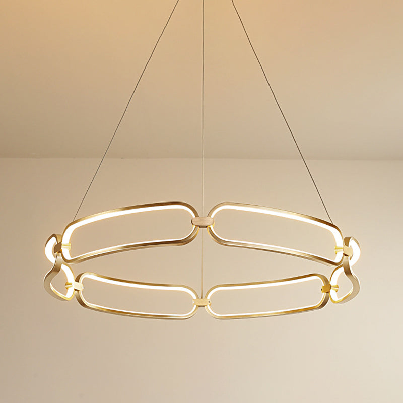 Circular Ceiling Chandelier Minimalism Metallic Great Room LED Suspension Lighting in Gold, Warm/White Light Clearhalo 'Ceiling Lights' 'Chandeliers' 'Modern Chandeliers' 'Modern' Lighting' 1724585