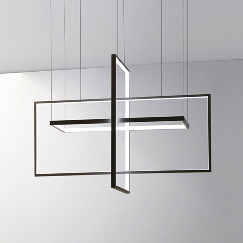 Metal Rectangle Frames LED Chandelier Modern Black/White Suspended Lighting Fixture in Warm/White Light Black Clearhalo 'Ceiling Lights' 'Chandeliers' 'Modern Chandeliers' 'Modern' Lighting' 1724592