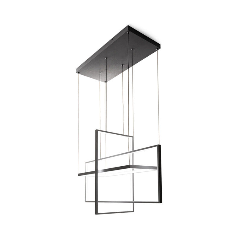 Metal Rectangle Frames LED Chandelier Modern Black/White Suspended Lighting Fixture in Warm/White Light Clearhalo 'Ceiling Lights' 'Chandeliers' 'Modern Chandeliers' 'Modern' Lighting' 1724594