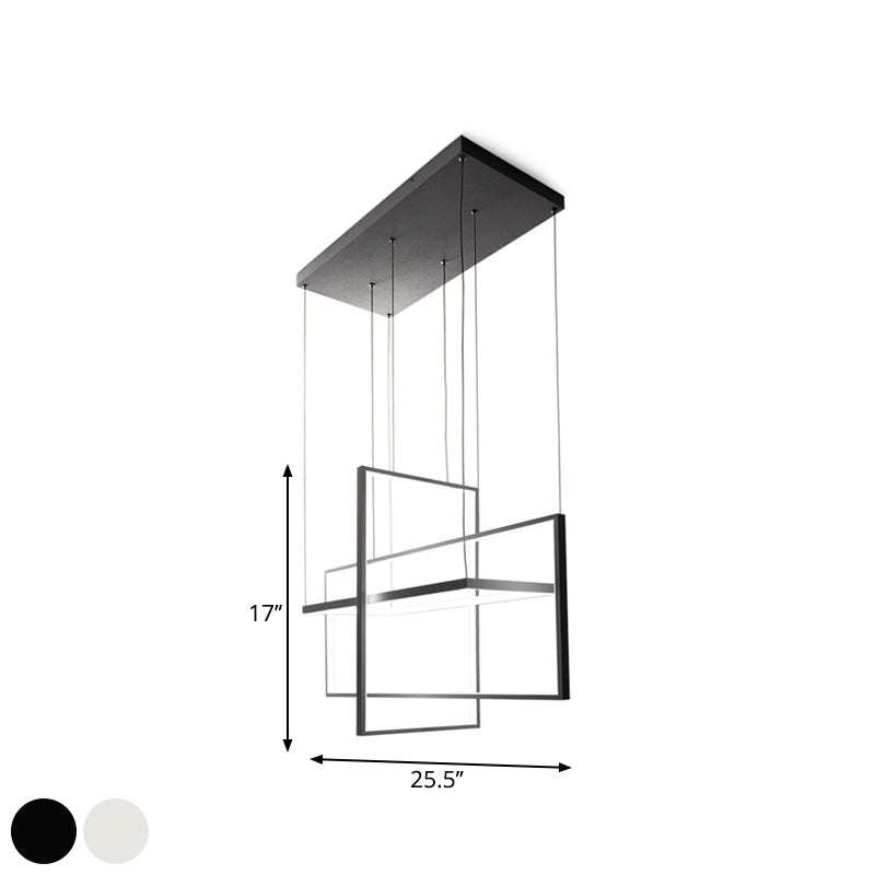 Metal Rectangle Frames LED Chandelier Modern Black/White Suspended Lighting Fixture in Warm/White Light Clearhalo 'Ceiling Lights' 'Chandeliers' 'Modern Chandeliers' 'Modern' Lighting' 1724595