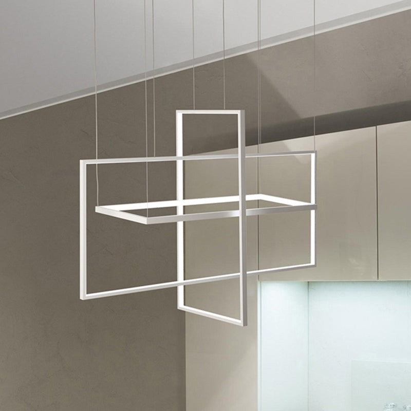 Metal Rectangle Frames LED Chandelier Modern Black/White Suspended Lighting Fixture in Warm/White Light White Clearhalo 'Ceiling Lights' 'Chandeliers' 'Modern Chandeliers' 'Modern' Lighting' 1724596