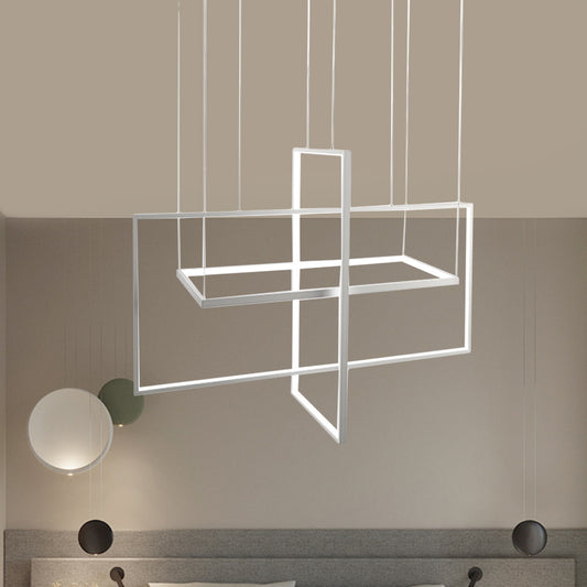 Metal Rectangle Frames LED Chandelier Modern Black/White Suspended Lighting Fixture in Warm/White Light Clearhalo 'Ceiling Lights' 'Chandeliers' 'Modern Chandeliers' 'Modern' Lighting' 1724597