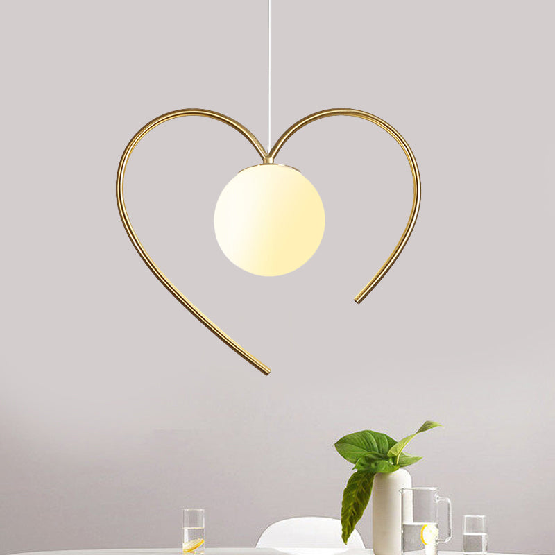 Frosted Glass Ball Pendulum Light Modern 1-Head Gold Hanging Lamp Kit with Wings/Bowknot/Loving Heart Design Gold C Clearhalo 'Ceiling Lights' 'Pendant Lights' 'Pendants' Lighting' 1724609_0ac83a18-01c2-4a7e-889a-8a6a88046746