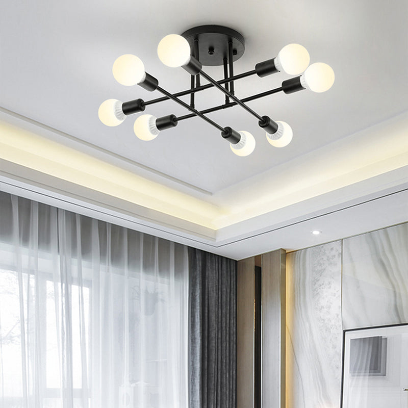 Bookstore Living Room Stacked Ceiling Light Metal Contemporary Semi Ceiling Mount Light 8 Black Clearhalo 'Ceiling Lights' 'Close To Ceiling Lights' 'Close to ceiling' 'Semi-flushmount' Lighting' 172462