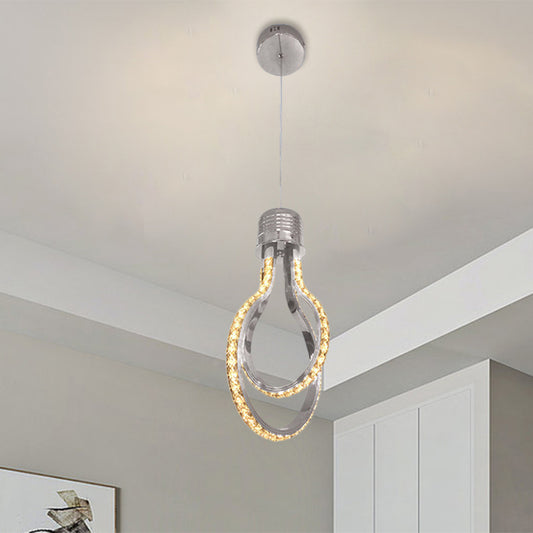 Bulb-Like Frame Metallic Pendant Lamp Modern LED Chrome Suspension Lighting in Warm/White Light Clearhalo 'Ceiling Lights' 'Modern Pendants' 'Modern' 'Pendant Lights' 'Pendants' Lighting' 1724676