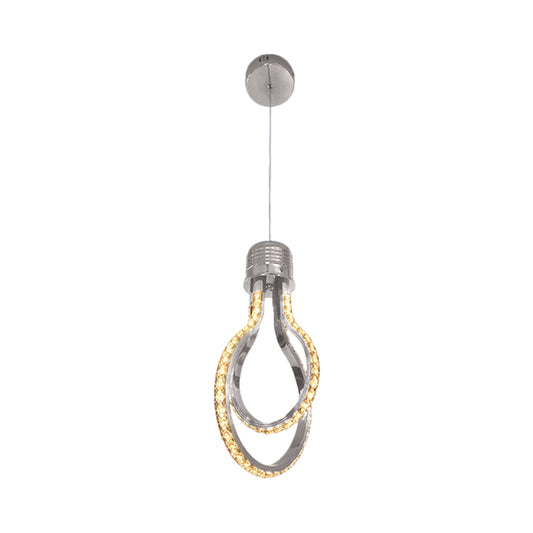 Bulb-Like Frame Metallic Pendant Lamp Modern LED Chrome Suspension Lighting in Warm/White Light Clearhalo 'Ceiling Lights' 'Modern Pendants' 'Modern' 'Pendant Lights' 'Pendants' Lighting' 1724677