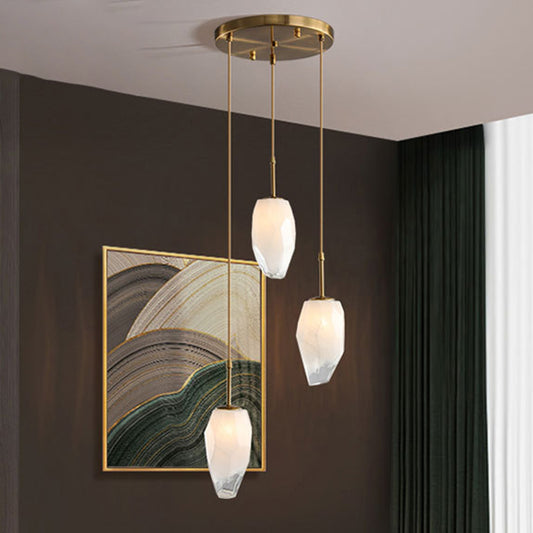 Ice Staircase Multi Light Pendant Cut Crystal 3 Heads Minimalist Down Lighting with Linear/Round Canopy in Gold Gold Round Clearhalo 'Ceiling Lights' 'Modern Pendants' 'Modern' 'Pendant Lights' 'Pendants' Lighting' 1724679