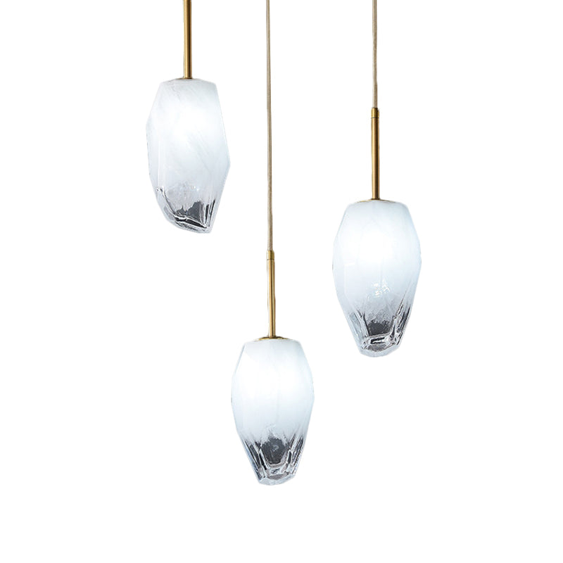 Ice Staircase Multi Light Pendant Cut Crystal 3 Heads Minimalist Down Lighting with Linear/Round Canopy in Gold Clearhalo 'Ceiling Lights' 'Modern Pendants' 'Modern' 'Pendant Lights' 'Pendants' Lighting' 1724680