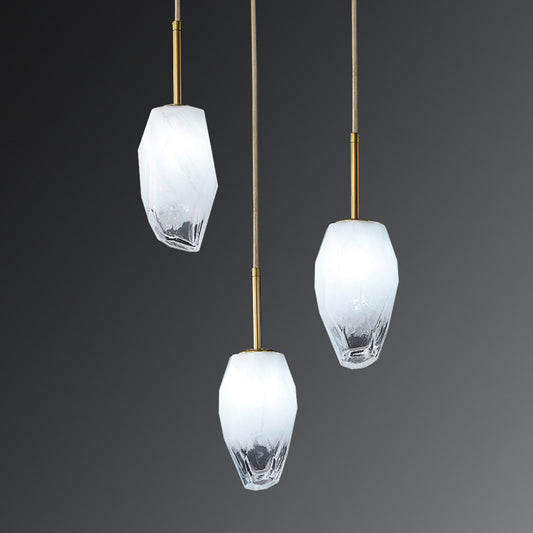 Ice Staircase Multi Light Pendant Cut Crystal 3 Heads Minimalist Down Lighting with Linear/Round Canopy in Gold Clearhalo 'Ceiling Lights' 'Modern Pendants' 'Modern' 'Pendant Lights' 'Pendants' Lighting' 1724681