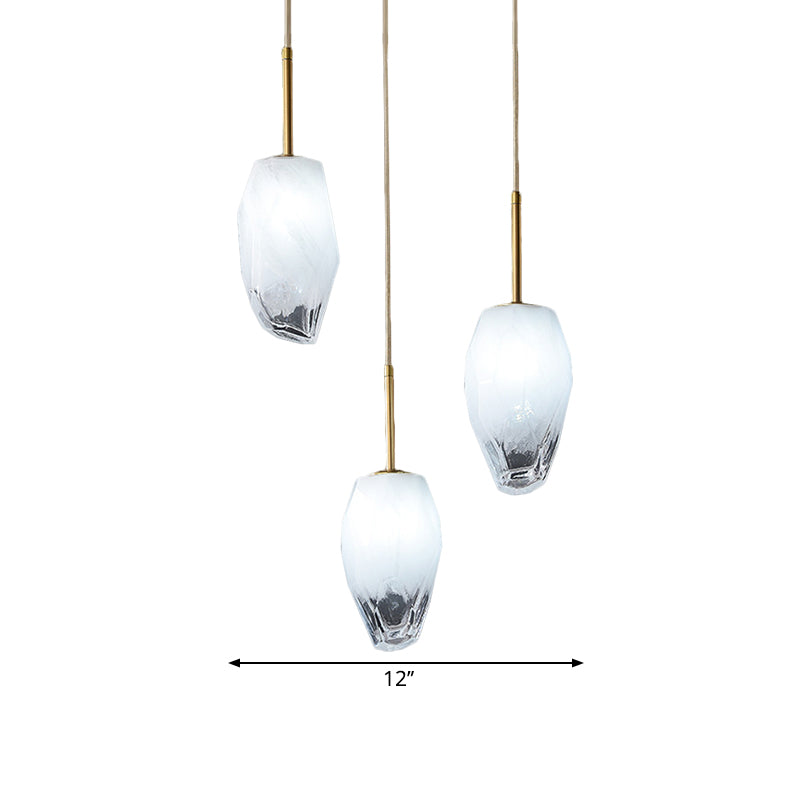 Ice Staircase Multi Light Pendant Cut Crystal 3 Heads Minimalist Down Lighting with Linear/Round Canopy in Gold Clearhalo 'Ceiling Lights' 'Modern Pendants' 'Modern' 'Pendant Lights' 'Pendants' Lighting' 1724682