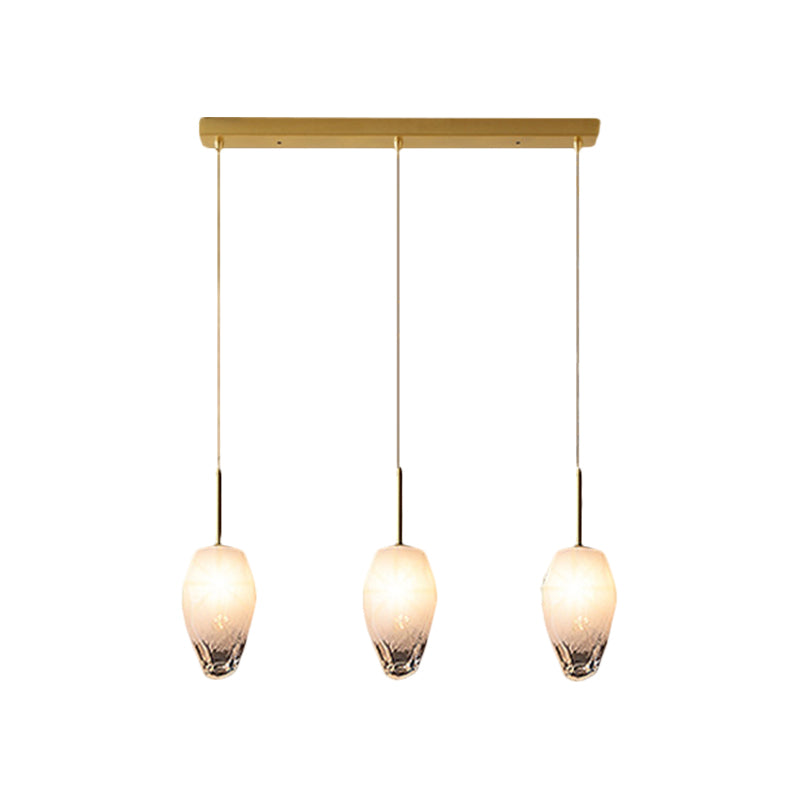 Ice Staircase Multi Light Pendant Cut Crystal 3 Heads Minimalist Down Lighting with Linear/Round Canopy in Gold Clearhalo 'Ceiling Lights' 'Modern Pendants' 'Modern' 'Pendant Lights' 'Pendants' Lighting' 1724686