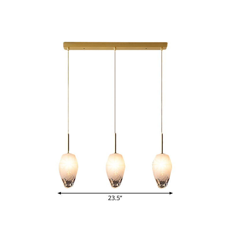 Ice Staircase Multi Light Pendant Cut Crystal 3 Heads Minimalist Down Lighting with Linear/Round Canopy in Gold Clearhalo 'Ceiling Lights' 'Modern Pendants' 'Modern' 'Pendant Lights' 'Pendants' Lighting' 1724687