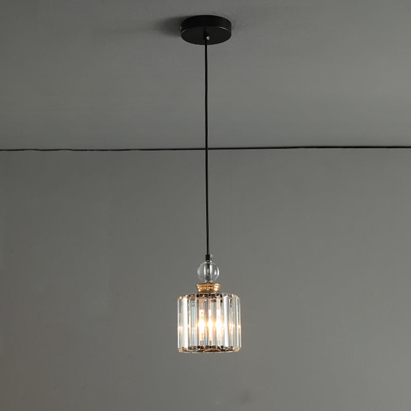 Simple 1/3-Head Ceiling Pendant Black Cylinder Hanging Lamp Kit with Crystal Prisms Shade Clearhalo 'Ceiling Lights' 'Glass shade' 'Glass' 'Modern Pendants' 'Modern' 'Pendant Lights' 'Pendants' Lighting' 1724705