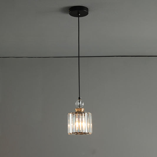 Simple 1/3-Head Ceiling Pendant Black Cylinder Hanging Lamp Kit with Crystal Prisms Shade Clearhalo 'Ceiling Lights' 'Glass shade' 'Glass' 'Modern Pendants' 'Modern' 'Pendant Lights' 'Pendants' Lighting' 1724705