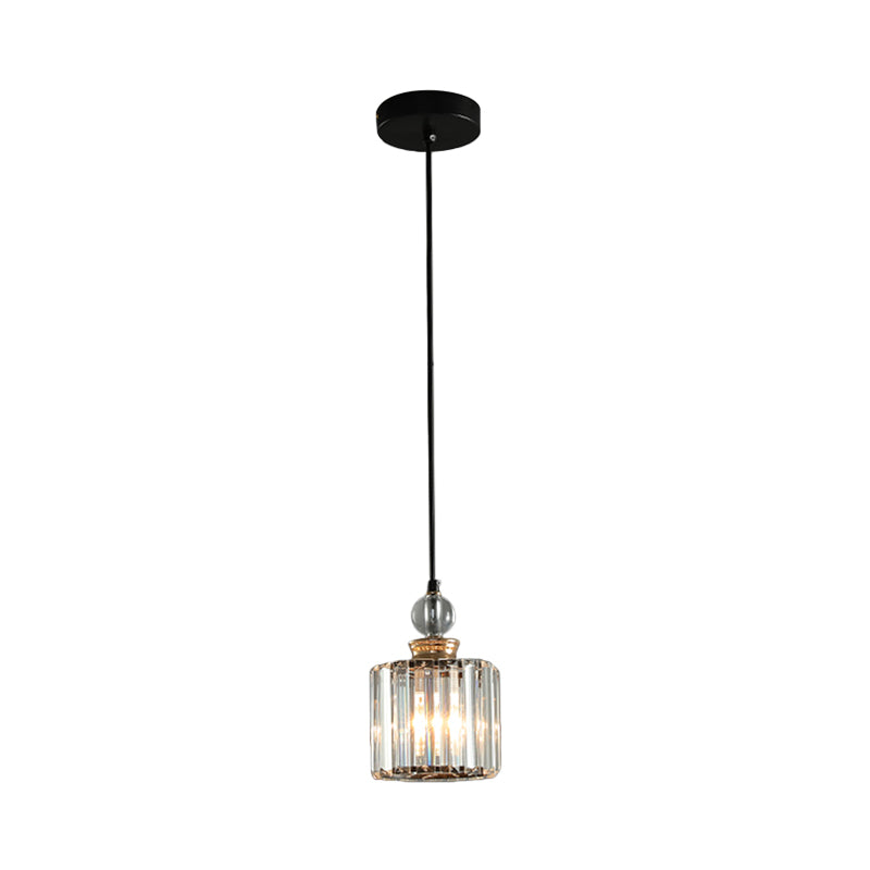 Simple 1/3-Head Ceiling Pendant Black Cylinder Hanging Lamp Kit with Crystal Prisms Shade Clearhalo 'Ceiling Lights' 'Glass shade' 'Glass' 'Modern Pendants' 'Modern' 'Pendant Lights' 'Pendants' Lighting' 1724706