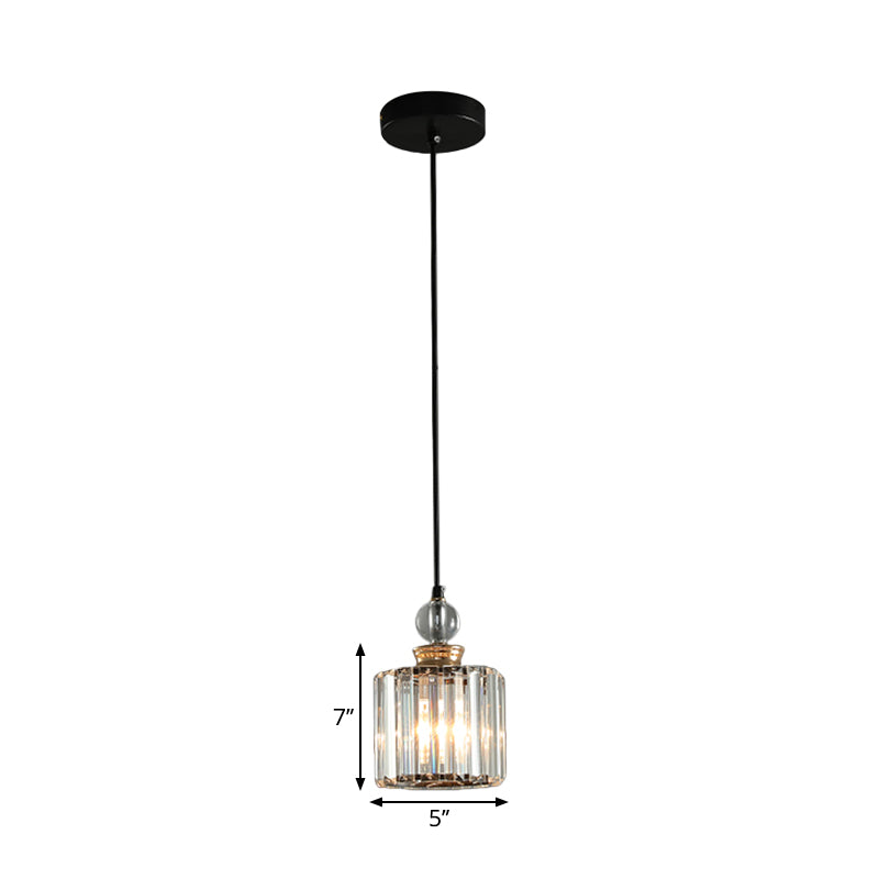 Simple 1/3-Head Ceiling Pendant Black Cylinder Hanging Lamp Kit with Crystal Prisms Shade Clearhalo 'Ceiling Lights' 'Glass shade' 'Glass' 'Modern Pendants' 'Modern' 'Pendant Lights' 'Pendants' Lighting' 1724707