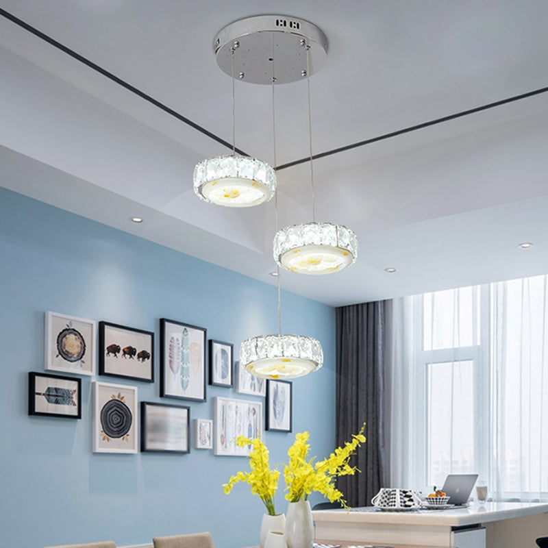 Faceted Crystal Circle Hanging Lamp Kit Modern LED Multi Pendant with Jade Flower Design in Chrome, Warm/White Light Clearhalo 'Ceiling Lights' 'Glass shade' 'Glass' 'Modern Pendants' 'Modern' 'Pendant Lights' 'Pendants' Lighting' 1724714