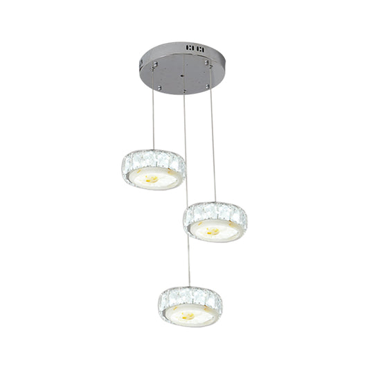 Faceted Crystal Circle Hanging Lamp Kit Modern LED Multi Pendant with Jade Flower Design in Chrome, Warm/White Light Clearhalo 'Ceiling Lights' 'Glass shade' 'Glass' 'Modern Pendants' 'Modern' 'Pendant Lights' 'Pendants' Lighting' 1724715