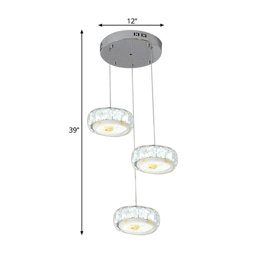 Faceted Crystal Circle Hanging Lamp Kit Modern LED Multi Pendant with Jade Flower Design in Chrome, Warm/White Light Clearhalo 'Ceiling Lights' 'Glass shade' 'Glass' 'Modern Pendants' 'Modern' 'Pendant Lights' 'Pendants' Lighting' 1724716