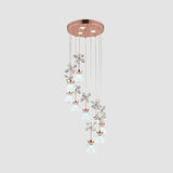 Modernist Spiral Multi Pendant Lattice Glass 9 Bulbs Staircase Ceiling Lamp in Gold, Warm/White Light Clearhalo 'Ceiling Lights' 'Modern Pendants' 'Modern' 'Pendant Lights' 'Pendants' Lighting' 1724719