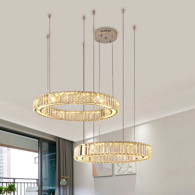 Chrome LED Hoop Multi Light Pendant Minimalism Crystal Rectangle Hanging Lamp Kit Chrome Clearhalo 'Ceiling Lights' 'Modern Pendants' 'Modern' 'Pendant Lights' 'Pendants' Lighting' 1724721