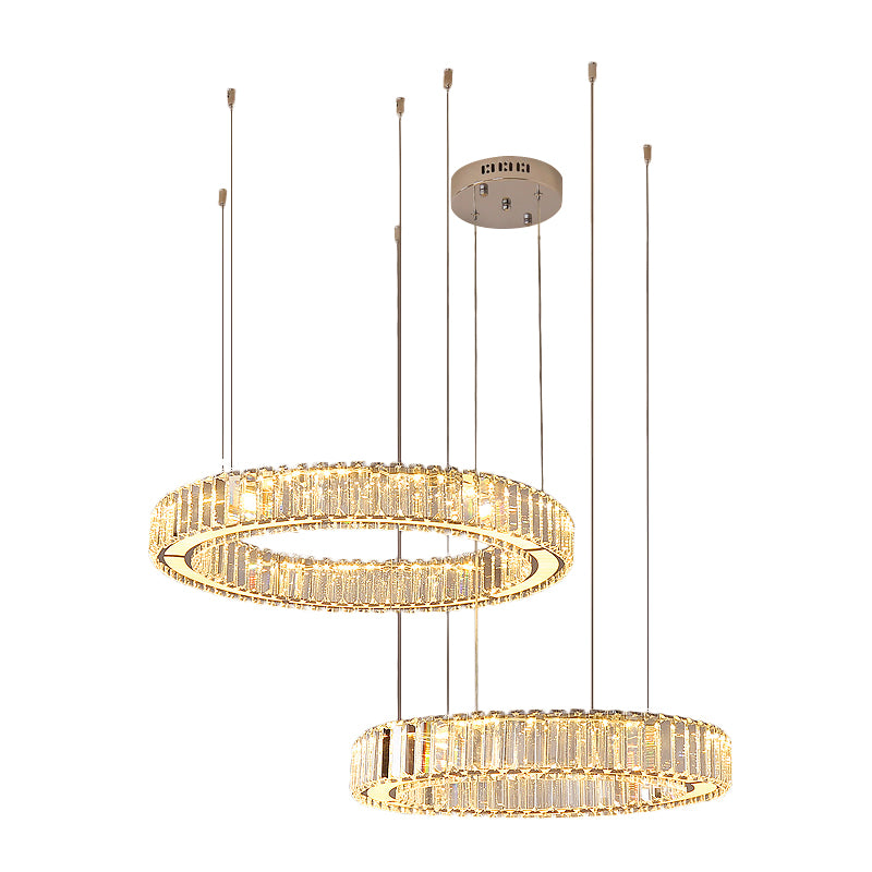 Chrome LED Hoop Multi Light Pendant Minimalism Crystal Rectangle Hanging Lamp Kit Clearhalo 'Ceiling Lights' 'Modern Pendants' 'Modern' 'Pendant Lights' 'Pendants' Lighting' 1724723