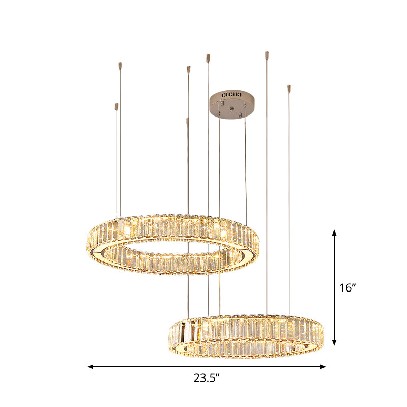 Chrome LED Hoop Multi Light Pendant Minimalism Crystal Rectangle Hanging Lamp Kit Clearhalo 'Ceiling Lights' 'Modern Pendants' 'Modern' 'Pendant Lights' 'Pendants' Lighting' 1724724