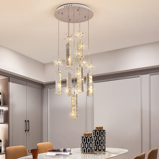 Cut Crystal Linear and Flower Drop Lamp Modern LED Multi Pendant Light with Round/Linear Canopy in Chrome Chrome Round Clearhalo 'Ceiling Lights' 'Modern Pendants' 'Modern' 'Pendant Lights' 'Pendants' Lighting' 1724725