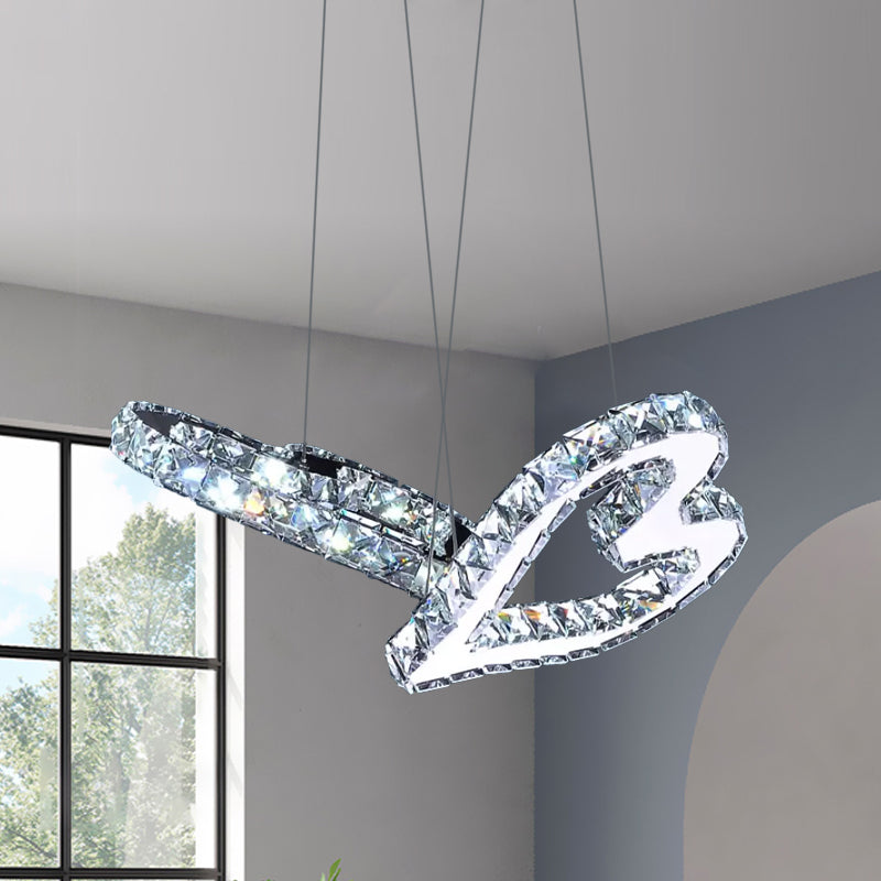 Loving Heart Bedroom Multi Pendant Crystal Block LED Contemporary Ceiling Lamp in Stainless-Steel, Warm/White Light Stainless-Steel Clearhalo 'Ceiling Lights' 'Modern Pendants' 'Modern' 'Pendant Lights' 'Pendants' Lighting' 1724743