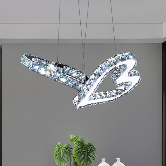 Loving Heart Bedroom Multi Pendant Crystal Block LED Contemporary Ceiling Lamp in Stainless-Steel, Warm/White Light Clearhalo 'Ceiling Lights' 'Modern Pendants' 'Modern' 'Pendant Lights' 'Pendants' Lighting' 1724744