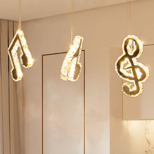 Musical Note Suspension Light Minimalism Cut Crystal LED Stainless-Steel Multiple Lamp Pendant Stainless-Steel Clearhalo 'Ceiling Lights' 'Modern Pendants' 'Modern' 'Pendant Lights' 'Pendants' Lighting' 1724747