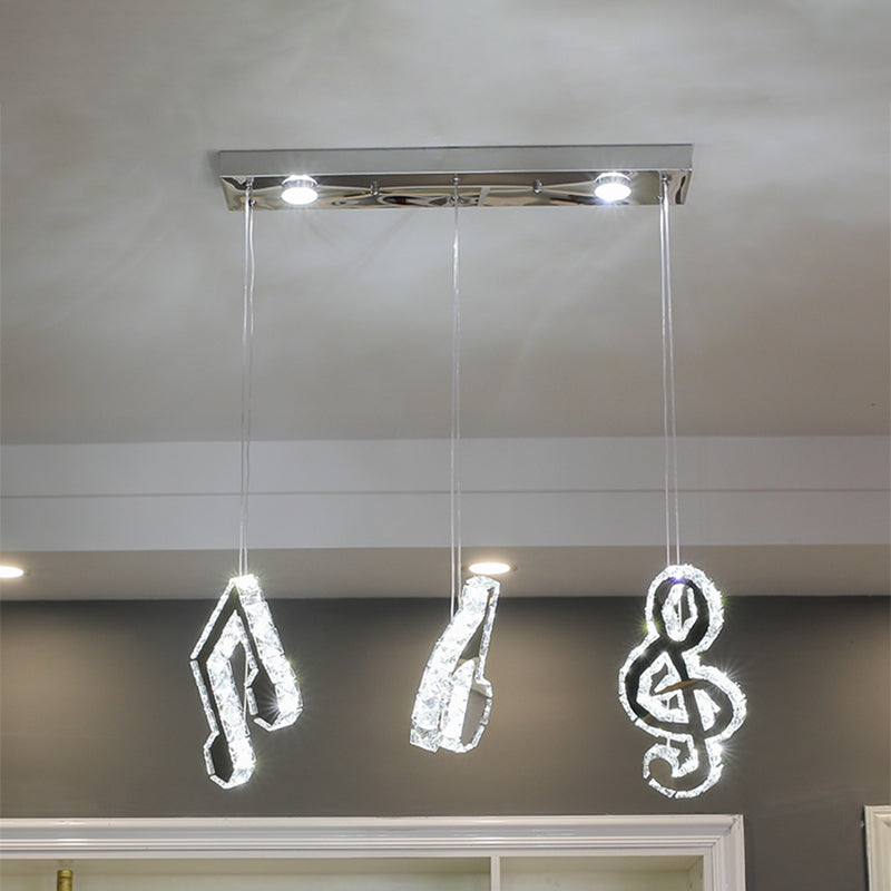 Musical Note Suspension Light Minimalism Cut Crystal LED Stainless-Steel Multiple Lamp Pendant Clearhalo 'Ceiling Lights' 'Modern Pendants' 'Modern' 'Pendant Lights' 'Pendants' Lighting' 1724748