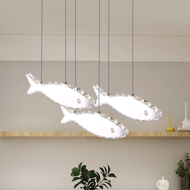 Fish Multi Pendant Simple Faceted Crystal 3/6 Heads Bedroom Hanging Lamp Kit in Stainless-Steel, Warm/White Light 3 Stainless-Steel Clearhalo 'Ceiling Lights' 'Modern Pendants' 'Modern' 'Pendant Lights' 'Pendants' Lighting' 1724751