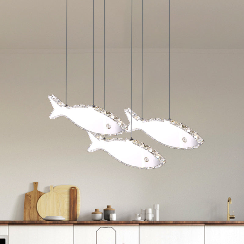 Fish Multi Pendant Simple Faceted Crystal 3/6 Heads Bedroom Hanging Lamp Kit in Stainless-Steel, Warm/White Light Clearhalo 'Ceiling Lights' 'Modern Pendants' 'Modern' 'Pendant Lights' 'Pendants' Lighting' 1724752