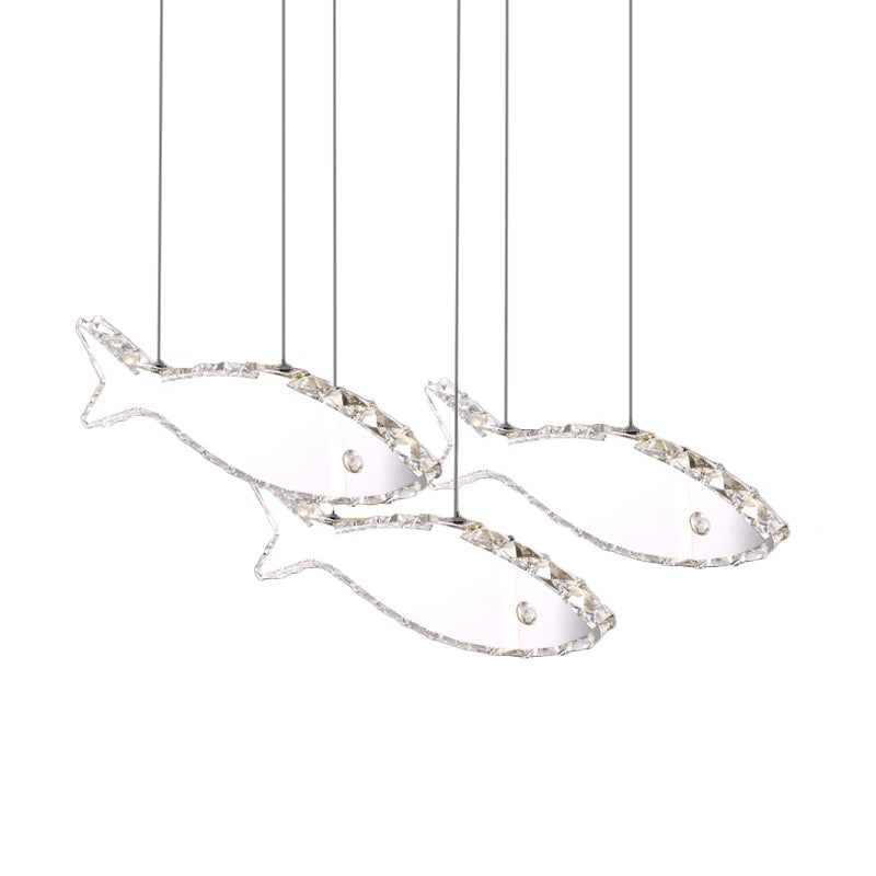 Fish Multi Pendant Simple Faceted Crystal 3/6 Heads Bedroom Hanging Lamp Kit in Stainless-Steel, Warm/White Light Clearhalo 'Ceiling Lights' 'Modern Pendants' 'Modern' 'Pendant Lights' 'Pendants' Lighting' 1724753