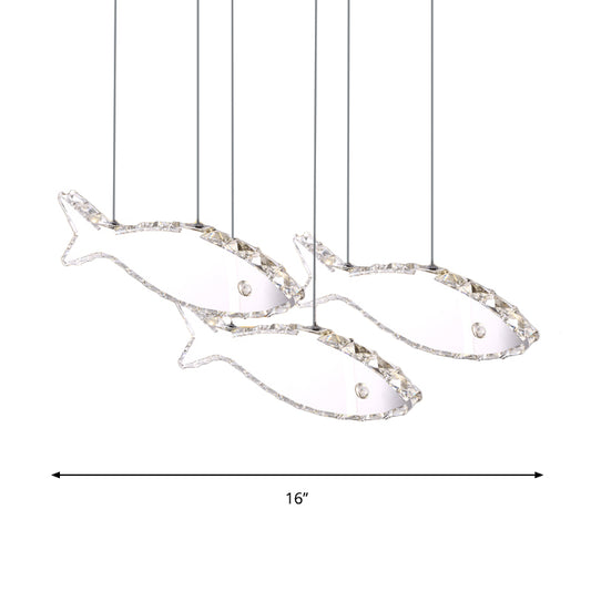 Fish Multi Pendant Simple Faceted Crystal 3/6 Heads Bedroom Hanging Lamp Kit in Stainless-Steel, Warm/White Light Clearhalo 'Ceiling Lights' 'Modern Pendants' 'Modern' 'Pendant Lights' 'Pendants' Lighting' 1724754