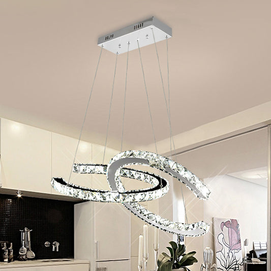 Simplicity LED Hanging Ceiling Lamp Stainless-Steel C-Shape Multi Pendant with Crystal Shade in Warm/White Light Stainless-Steel Clearhalo 'Ceiling Lights' 'Modern Pendants' 'Modern' 'Pendant Lights' 'Pendants' Lighting' 1724760