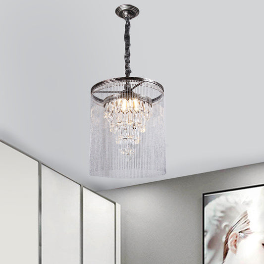 Simple Tapered Pendant Lamp Crystal Drop 1 Light Dining Room with Metallic Bead Deco in Silver Silver Clearhalo 'Ceiling Lights' 'Modern Pendants' 'Modern' 'Pendant Lights' 'Pendants' Lighting' 1724764