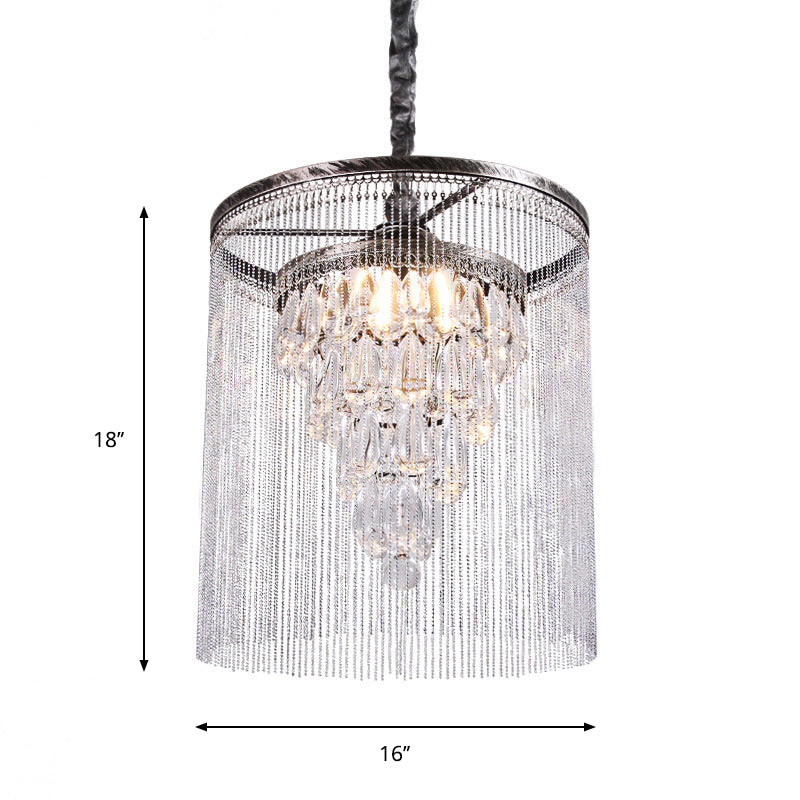 Simple Tapered Pendant Lamp Crystal Drop 1 Light Dining Room with Metallic Bead Deco in Silver Clearhalo 'Ceiling Lights' 'Modern Pendants' 'Modern' 'Pendant Lights' 'Pendants' Lighting' 1724767