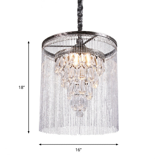 Simple Tapered Pendant Lamp Crystal Drop 1 Light Dining Room with Metallic Bead Deco in Silver Clearhalo 'Ceiling Lights' 'Modern Pendants' 'Modern' 'Pendant Lights' 'Pendants' Lighting' 1724767