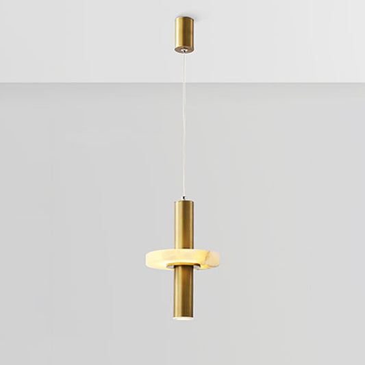 Modernism Tubular Drop Pendant Aluminum Dining Room LED Hanging Light Fixture in Gold with Marble Ring Deco Gold Clearhalo 'Ceiling Lights' 'Modern Pendants' 'Modern' 'Pendant Lights' 'Pendants' Lighting' 1724768