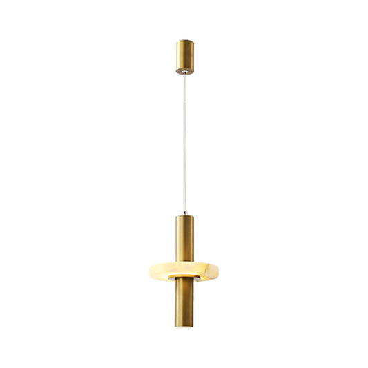 Modernism Tubular Drop Pendant Aluminum Dining Room LED Hanging Light Fixture in Gold with Marble Ring Deco Clearhalo 'Ceiling Lights' 'Modern Pendants' 'Modern' 'Pendant Lights' 'Pendants' Lighting' 1724770