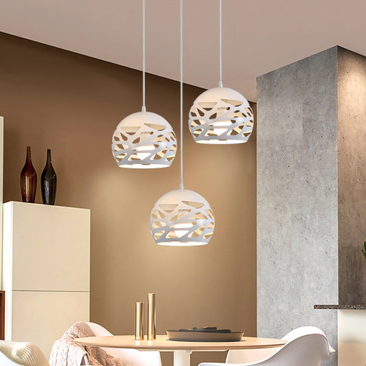 Classic 3 Heads Multi Pendant White Hollowed Dome Ceiling Lamp with Metallic Shade White Clearhalo 'Ceiling Lights' 'Modern Pendants' 'Modern' 'Pendant Lights' 'Pendants' Lighting' 1724772