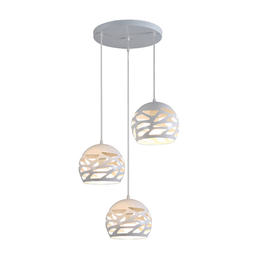 Classic 3 Heads Multi Pendant White Hollowed Dome Ceiling Lamp with Metallic Shade Clearhalo 'Ceiling Lights' 'Modern Pendants' 'Modern' 'Pendant Lights' 'Pendants' Lighting' 1724774
