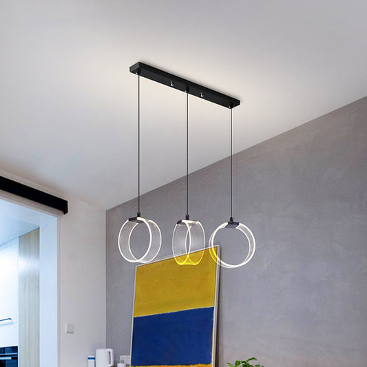 Acrylic Circle Suspension Lighting Retro Style 3 Bulbs Black Multi Pendant Light with Linear Canopy Black Clearhalo 'Ceiling Lights' 'Modern Pendants' 'Modern' 'Pendant Lights' 'Pendants' Lighting' 1724776